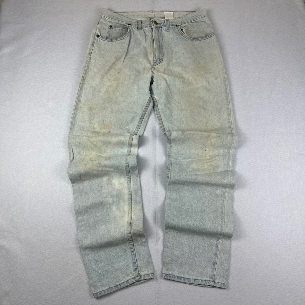 Vintage Light Wash Stained Distressed Straight Leg Jeans 31x31.5